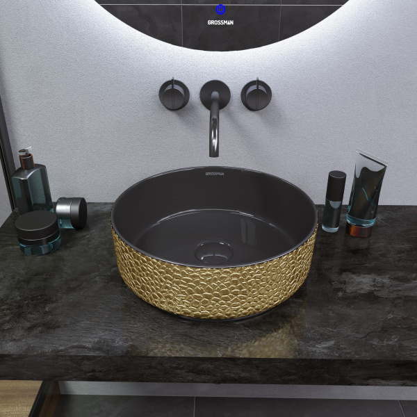 Раковина накладная Grossman GR-5010GBL (355х355х115) золото